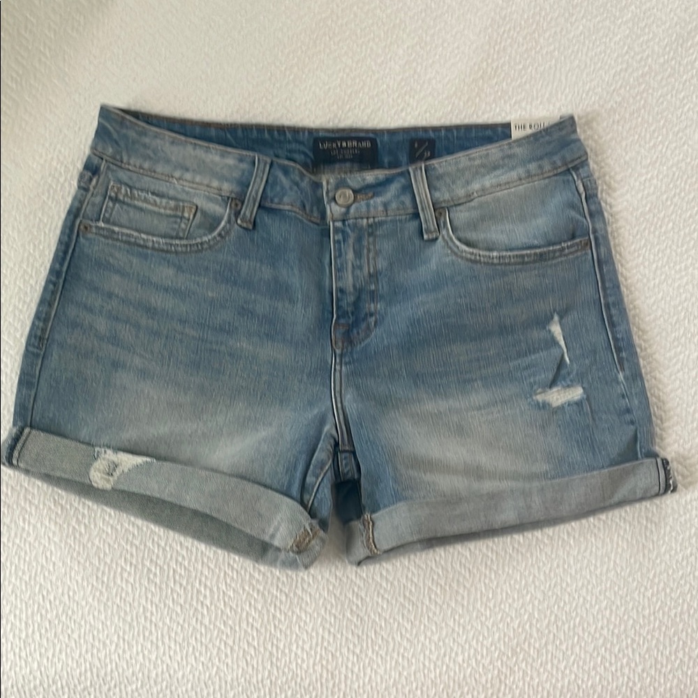 Lucky Brand Blue Distressed Jean Shorts The Roll UP 8 29 NEW